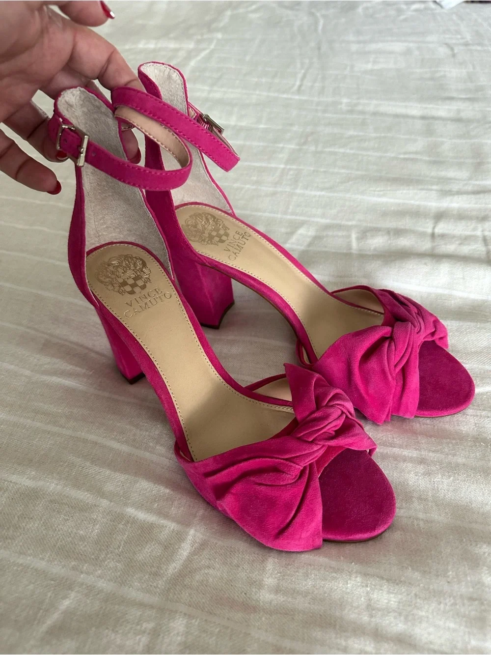 Vince Camuto Hot Pink Knotted Block Heel Sandals-Never Worn